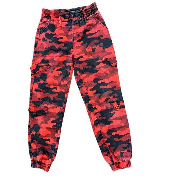 V. I. P. Orange Black Camo Print Y2K Joggers Stretch Womens 27 Casual Streetwear - Picture 1 of 16